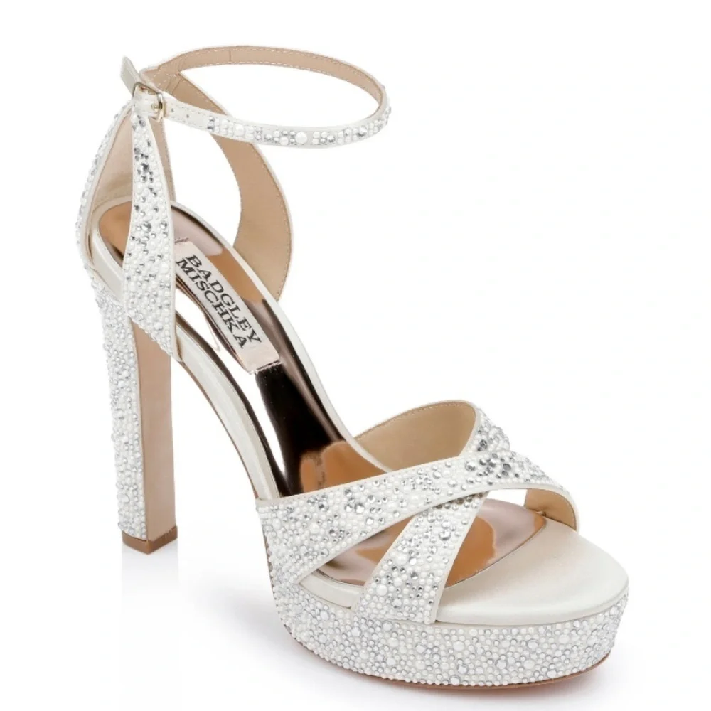 Badgley Mischka Silver Crystal Platform Sandals